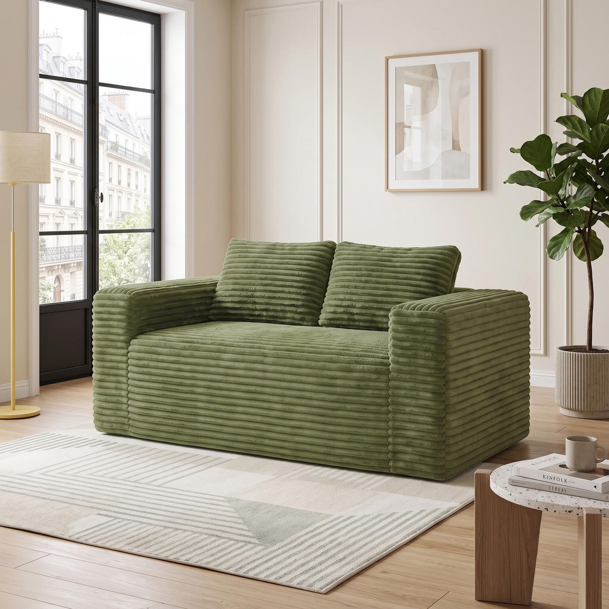 POHOVKA Zelená z manšestru, dvoumístná, bez montáže - zelená barva, textil (160/58/88cm) - Urban Meuble