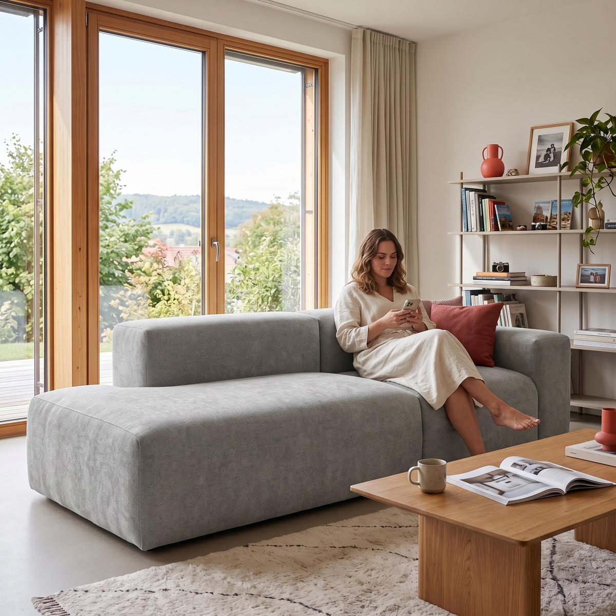3-SITZER modulares Sofa HEAVEN SET 1 Links, Breite 255 cm Webstoff Grau - Schwarz/Grau, Holz/Kunststoff (255/71/102cm) - Muffo