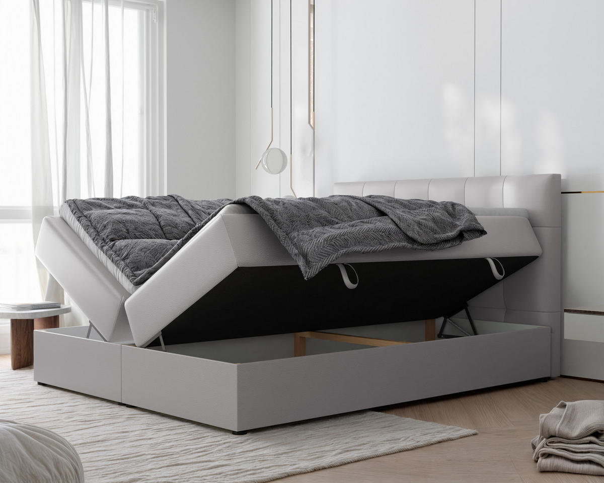 BOXBETT RENZO 200/200 cm mit Matratze und Topper, Grau - Grau, Holzwerkstoff/Textil (200/200cm) - Idohome