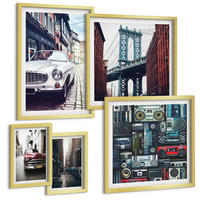 BILDER SET 5er Set - 50x50 cm & 20x30 cm & 40x60 cm Goldrahmen - Old Cars Brooklyn Retro-Audio - Goldfarben, Kunststoff (40/60cm) - TULUP
