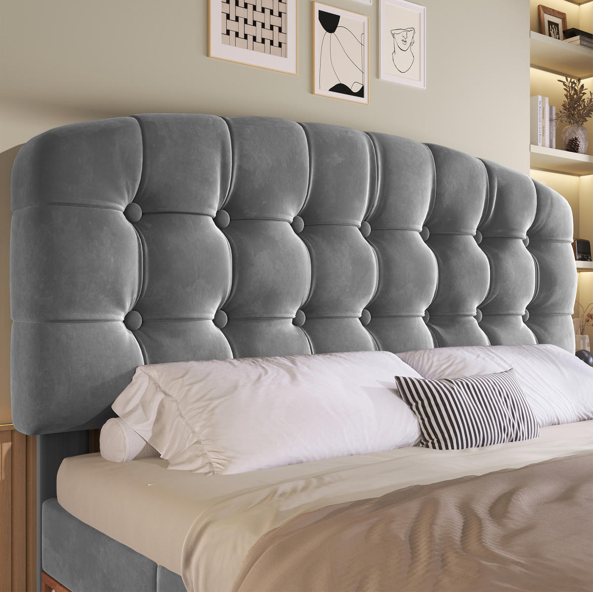 POLSTERBETT 140/200 cm Grau aus Samt mit Stauraum - Grau, Textil (140/200cm) - OKMYHOME