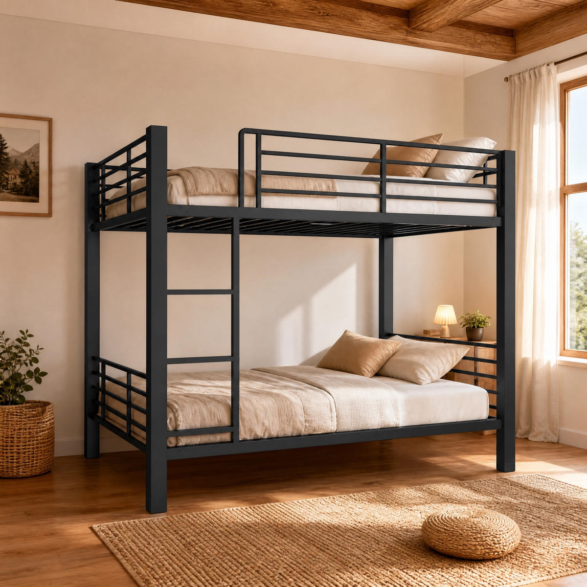 ETAGENBETT 140/200 cm DE-33078 mit Rausfallschutz und Leiter Schwarz - Schwarz, Metall (140/200cm) - ComfortXL