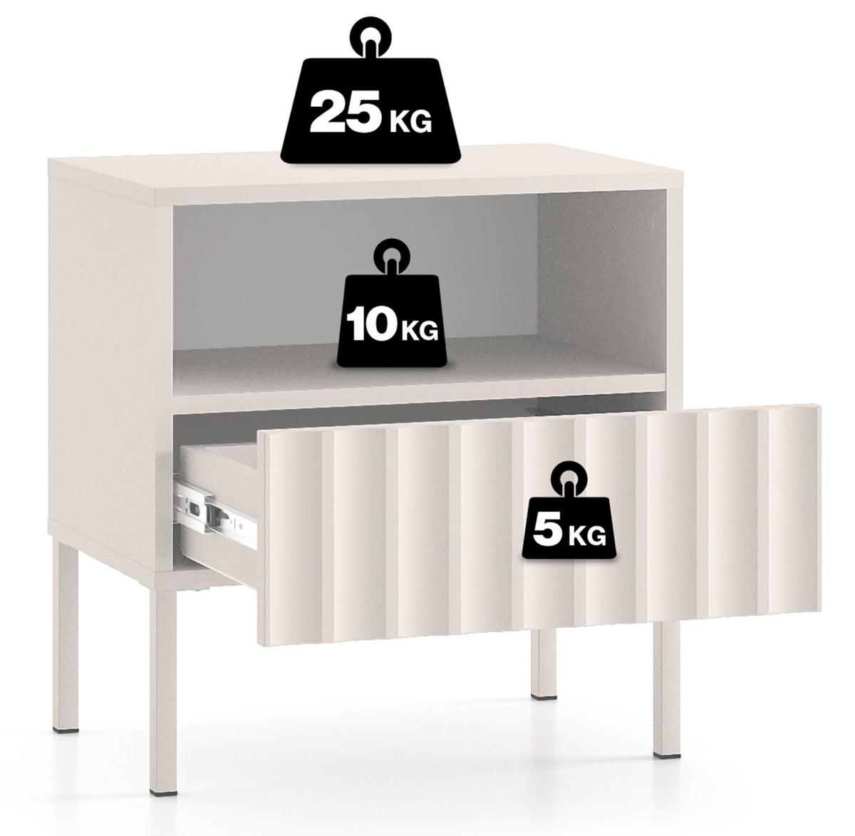 NACHTTISCH Derriva Hellbeige 50 cm - Ecru/Beige, Holzwerkstoff/Metall (50/53/35.2cm) - Selsey