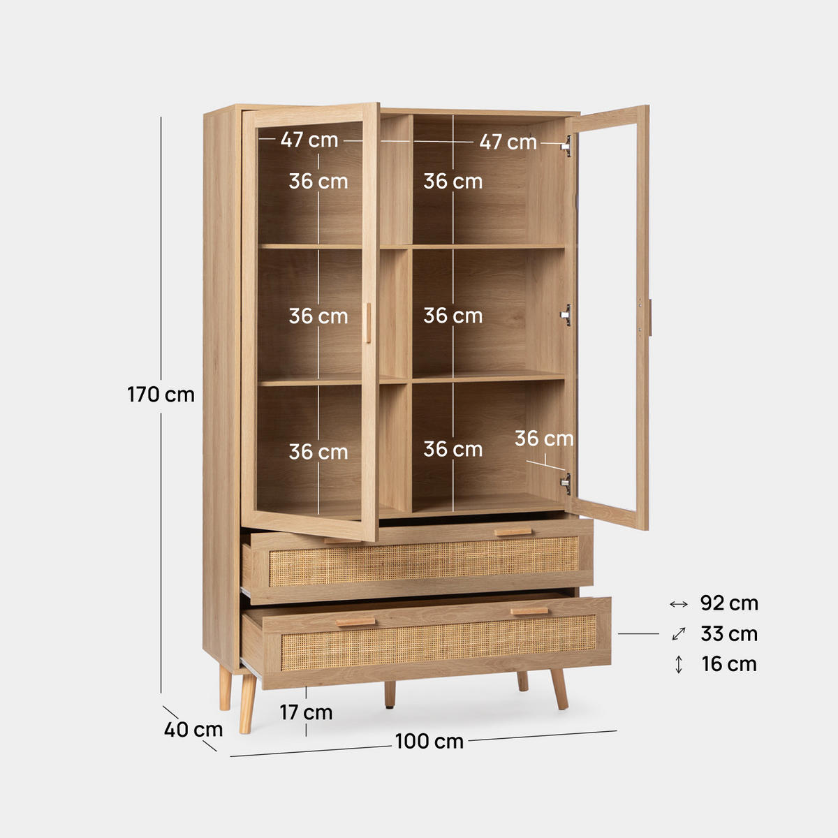 VITRINENSCHRANK DOPPELTER Tahiti Natürlich 100 cm x 170 cm - Naturfarben, Holzwerkstoff (100/170/40cm) - Klast Home