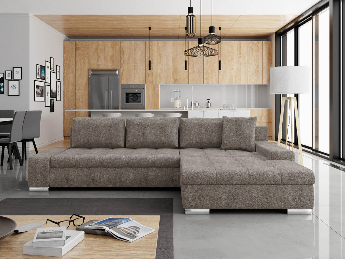 ECKSOFA Orkan - Hellbraun, Holz/Textil (302/213cm) - MIRJAN24