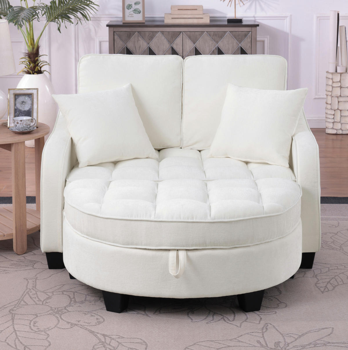 RÉCAMIERE 2-in-1 mit Hocker 132 x 129 x 93 cm Eukalyptusholz Beige - Beige, Holzwerkstoff (129/93/132cm) - Meubliv