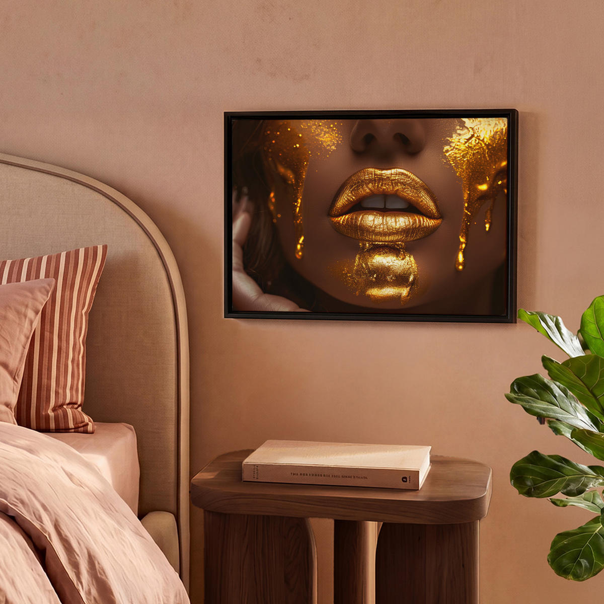 LEINWAND Bilder mit Rahmen - Frau - Gold - Luxus - Porträt - 40x30 - Goldfarben, Textil (40/30cm) - MuchoWow