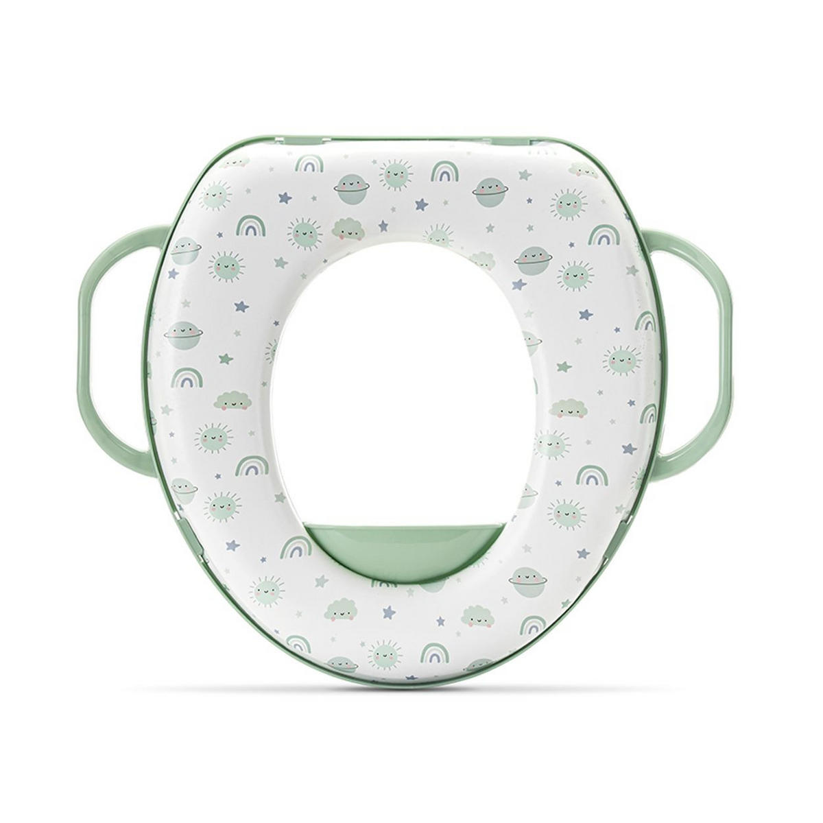 TOILETTENTRAINER 1013068 weiß grün Toilettensitz, Handgriffe, abnehmbares Sitzkissen, Spritzschutz - Grün, Kunststoff (34/30cm) - Lorelli