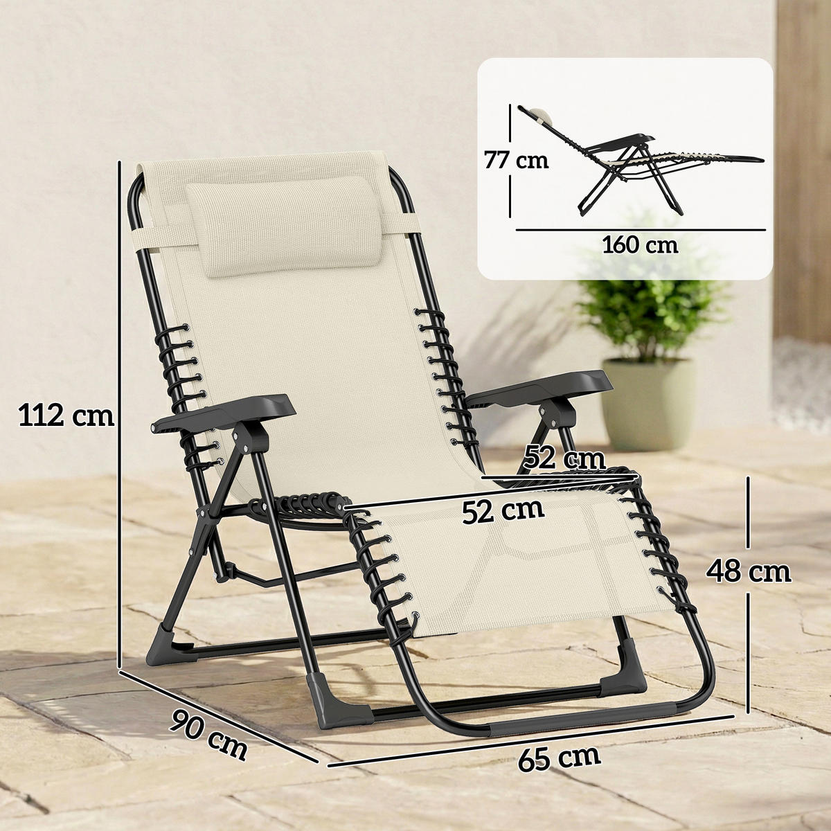 SONNENLIEGE DE-15701 2er-Set mit verstellbarer Rückenlehne Beige - Beige, Metall (65/112/90cm) - ComfortXL