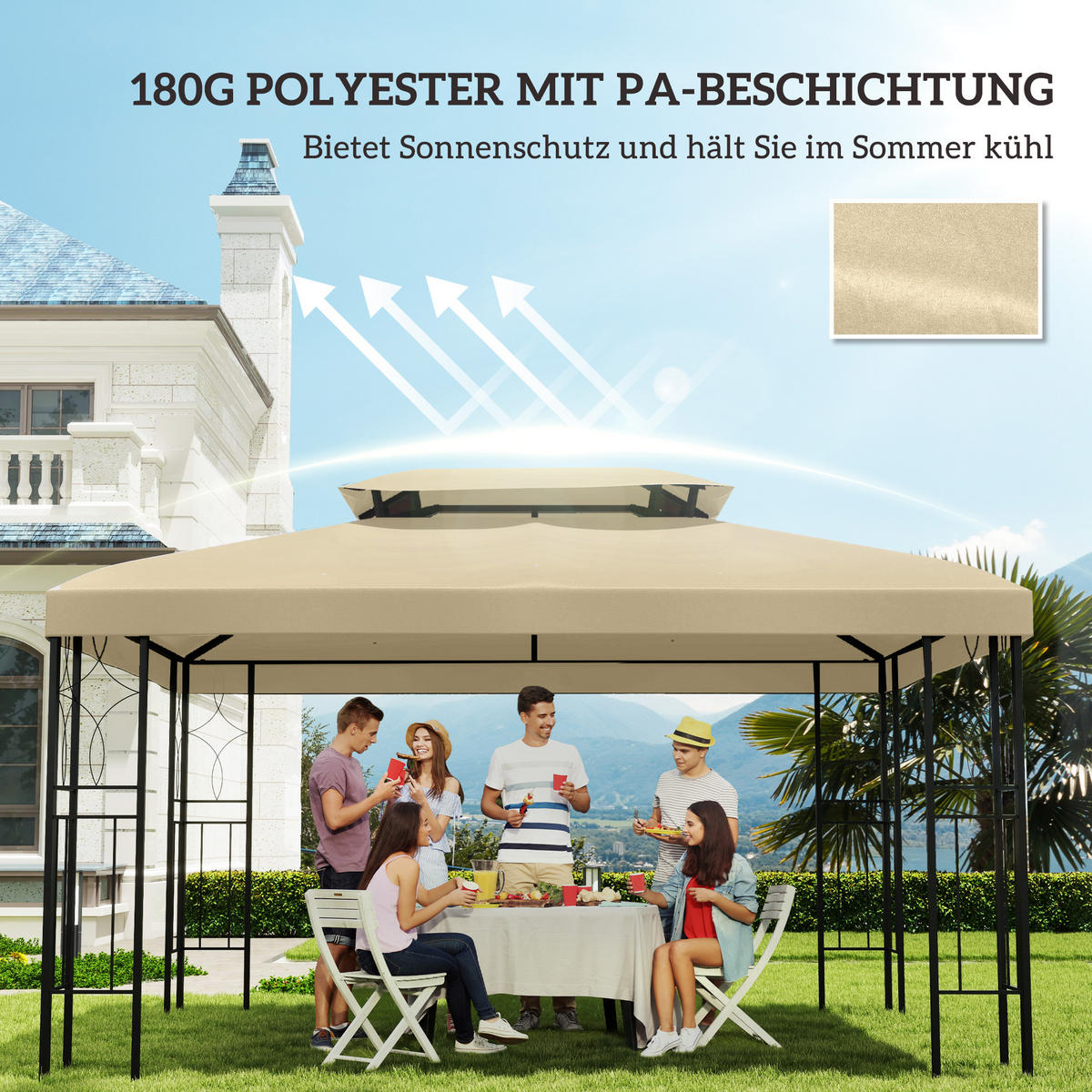 ERSATZDACH für Pavillon 3 x 4 m wasserabweisend Pavillondach mit Doppeldach - Creme, Textil (300/20/400cm) - Outsunny