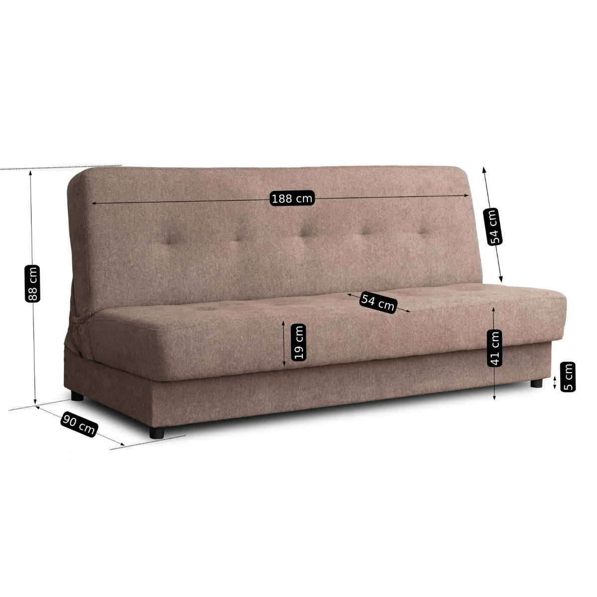 SOFA ARUBA Ausklappbar Schlaffunktion Zweisitzer Braun - Bronzefarben/Braun, Holz/Textil (188/88/90cm) - makarowski meble