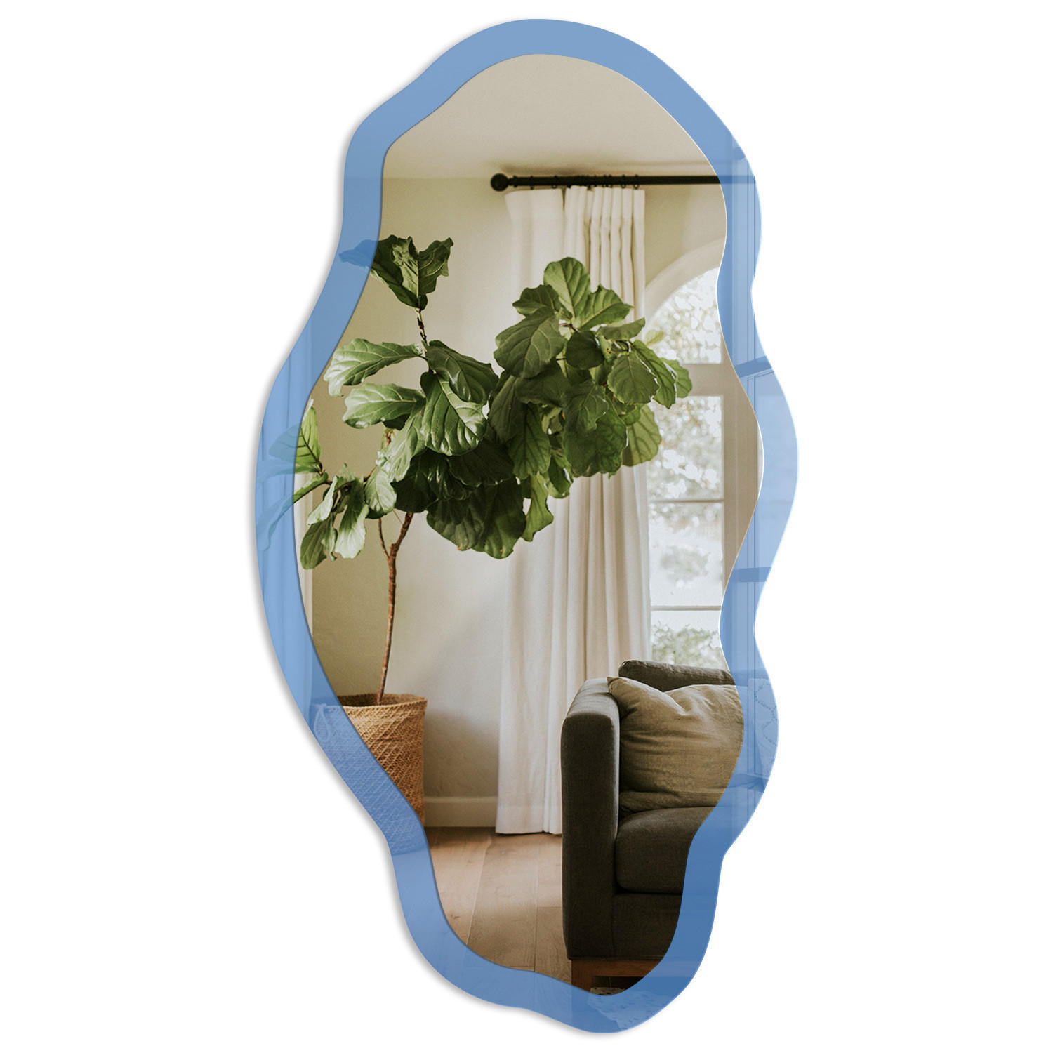 SPIEGEL 90x45 cm asymmetrisch mit Druck - Blaue Farbe - Transparent, Glas (45/90/0.4cm) - TULUP