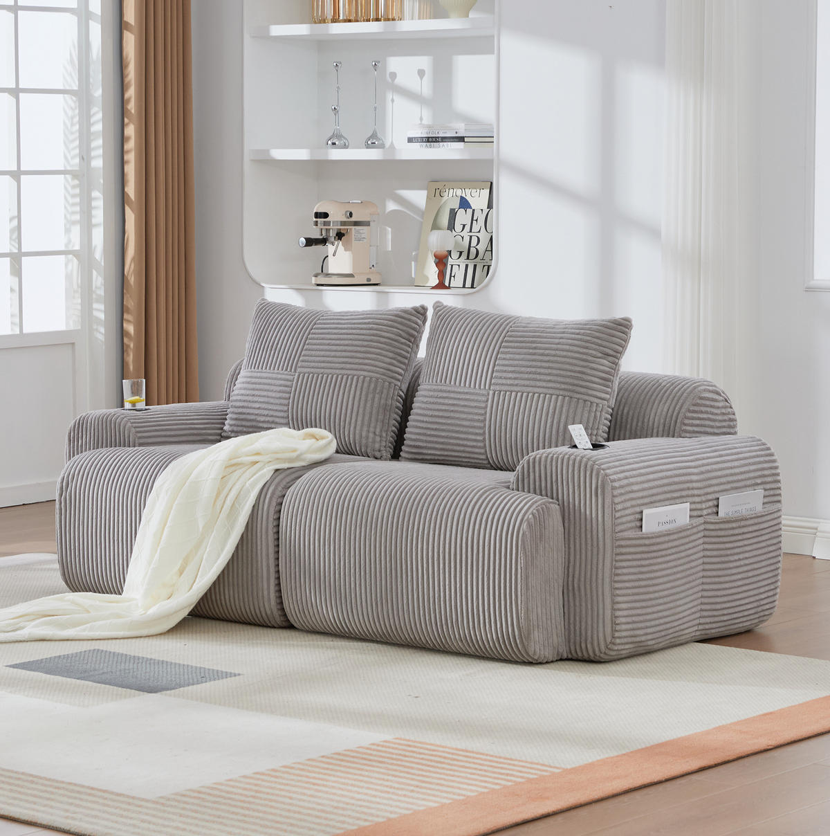 SOFA 2-Sitzer modular 200 x 99 x 80 cm Corduroy Light Gray - Hellgrau, Kunststoff (99/80/200cm) - Meubliv