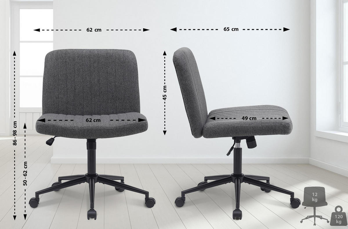 BÜROSTUHL Lynox Stoff dunkelgrau - Dunkelgrau/Schwarz, Metall (62/98/65cm) - TPFLiving