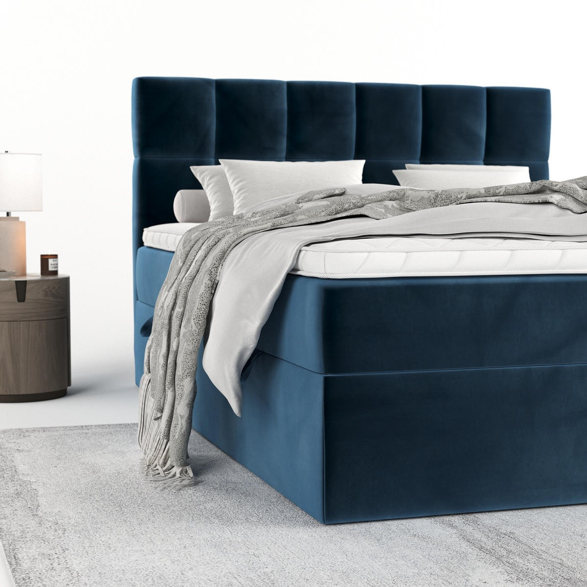 POSTEL BOXSPRING VARENO 180/200 Tmavě modrá - černá/tmavě modrá, kov/dřevo (180/200cm) - AltaBeds