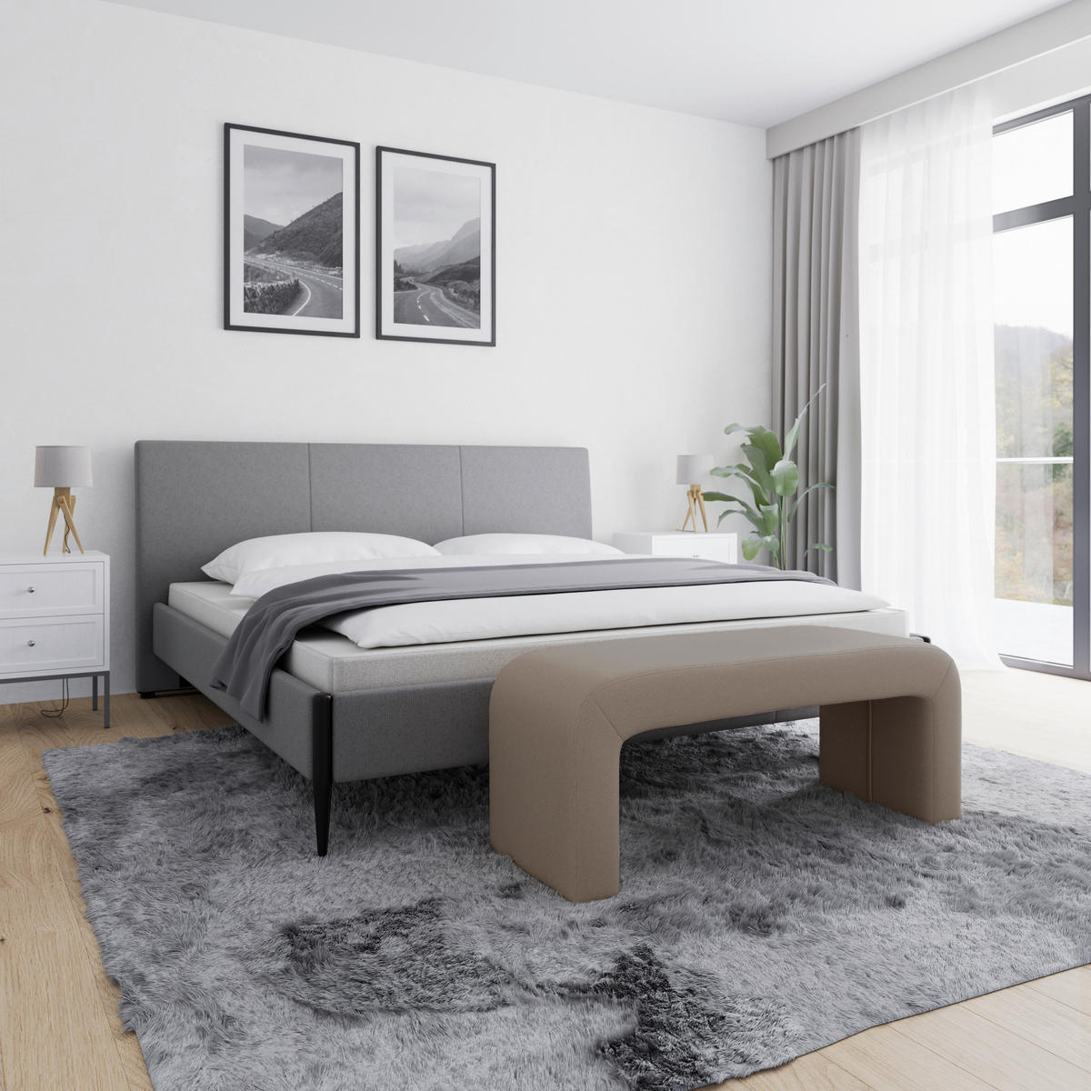 HOCKERBANK Janina Braun Bouclé Gepolstert - Braun, Holz (110/46/41cm) - Bessagi Home