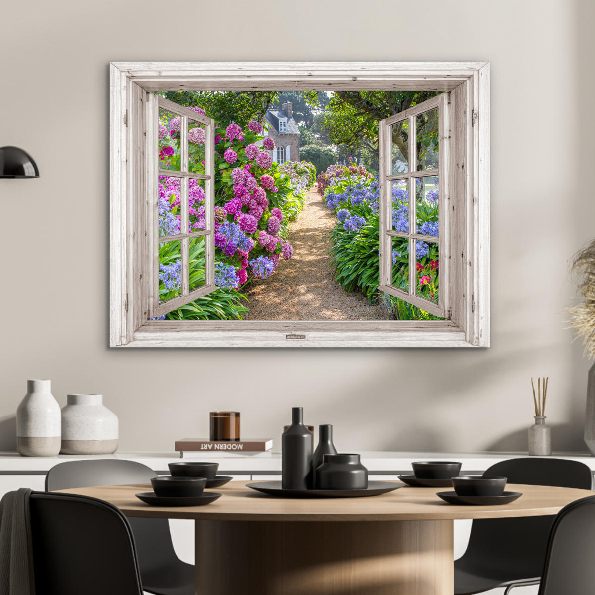 KOVOVÝ OBRAZ Hortenzie - Priehľadné - Kvety - Leto - Fialová - Cesta 80x60 cm - lila, kov (80/60cm) - MuchoWow