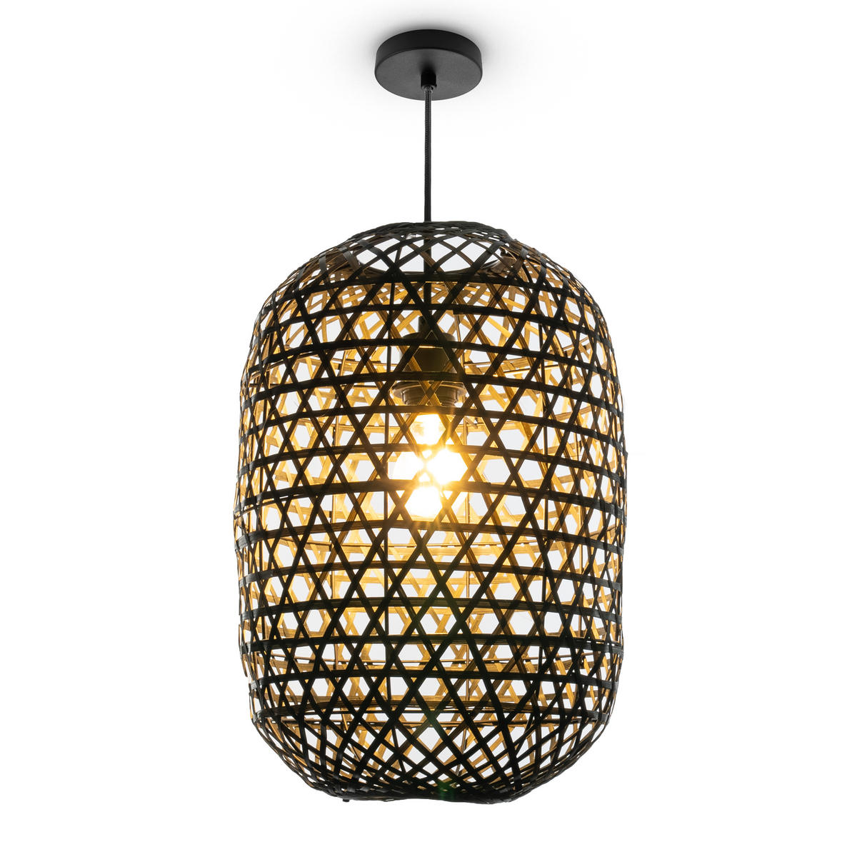 PENDELLEUCHTE Punu - Schwarz, Holz (30/30/43cm) - Paco Home