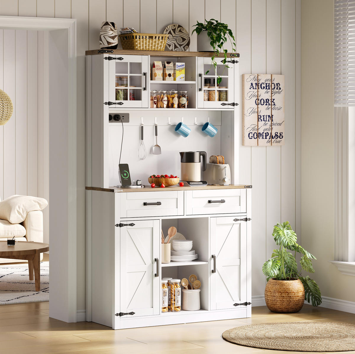 SIDEBOARD in Braun/Weiß mit LED-Beleuchtung und USB- und Type-C-Anschlüssen,172/40/100 cm - Braun, Holzwerkstoff (100/172/40cm) - Flora Grace