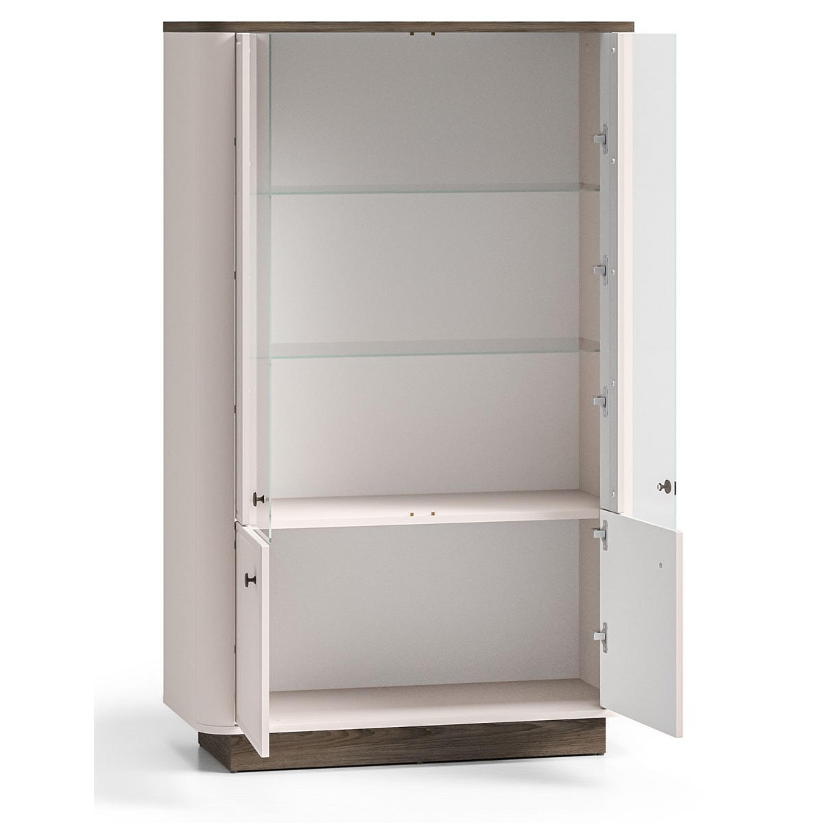 VITRINE Vilavio 4-türig Kaschmirgrau/Eichenoptik 92 cm - Taupe/Dunkelbraun, Holzwerkstoff (91.6/141.5/40cm) - Selsey
