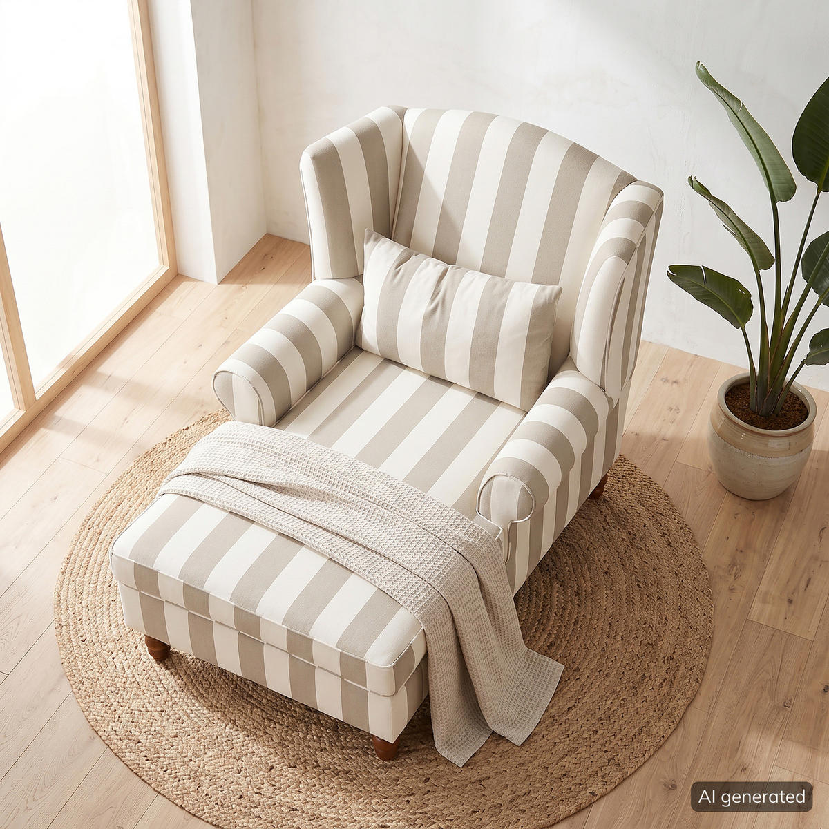 OHRENSESSEL - Webstoff - Beige/Weiß, Holz/Textil (94/95/134cm) - home24