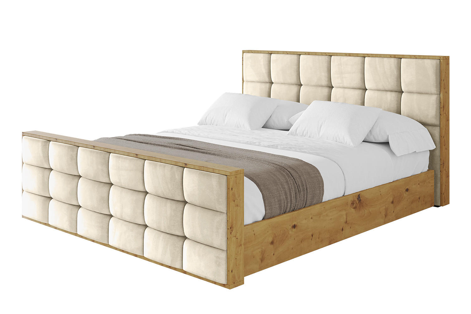 POLSTERBETT mit Bettkasten, Fußteil und Lattenrost, Boxbett mit Matratze H3/H4 - ENZO2-Z 180x200 Beige - Ecru, Holzwerkstoff/Textil (180/200cm) - ALTDECOR