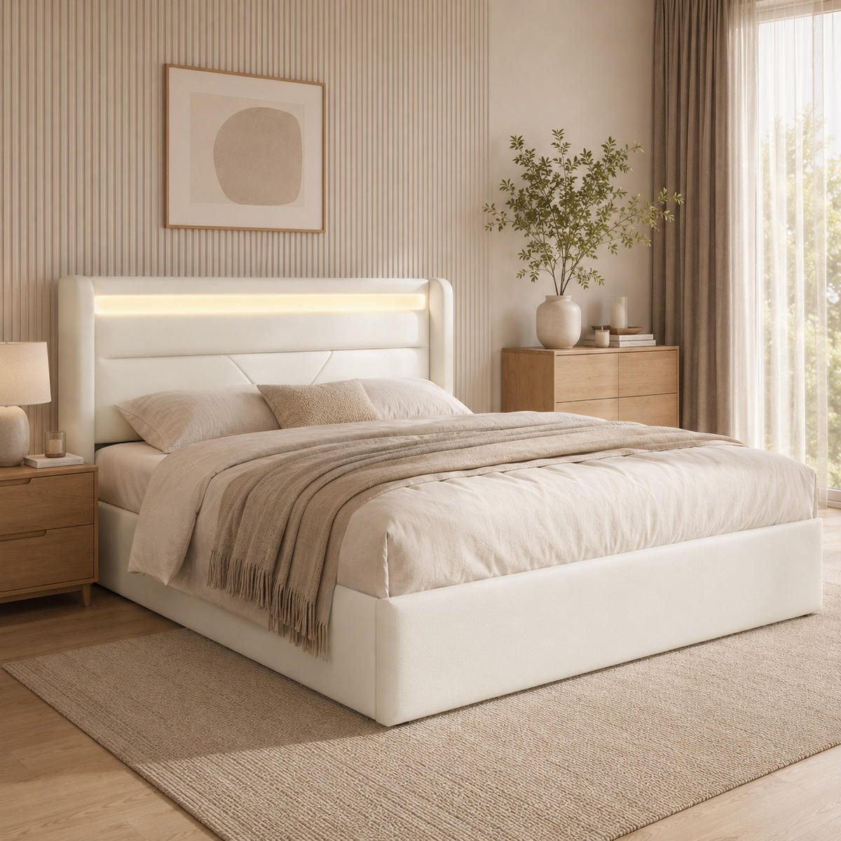 POLSTERBETT 160/200 cm in Weiß mit Bettkasten und LED Kunstleder - Weiß, Holzwerkstoff/Textil (160/200cm) - CHICFURN