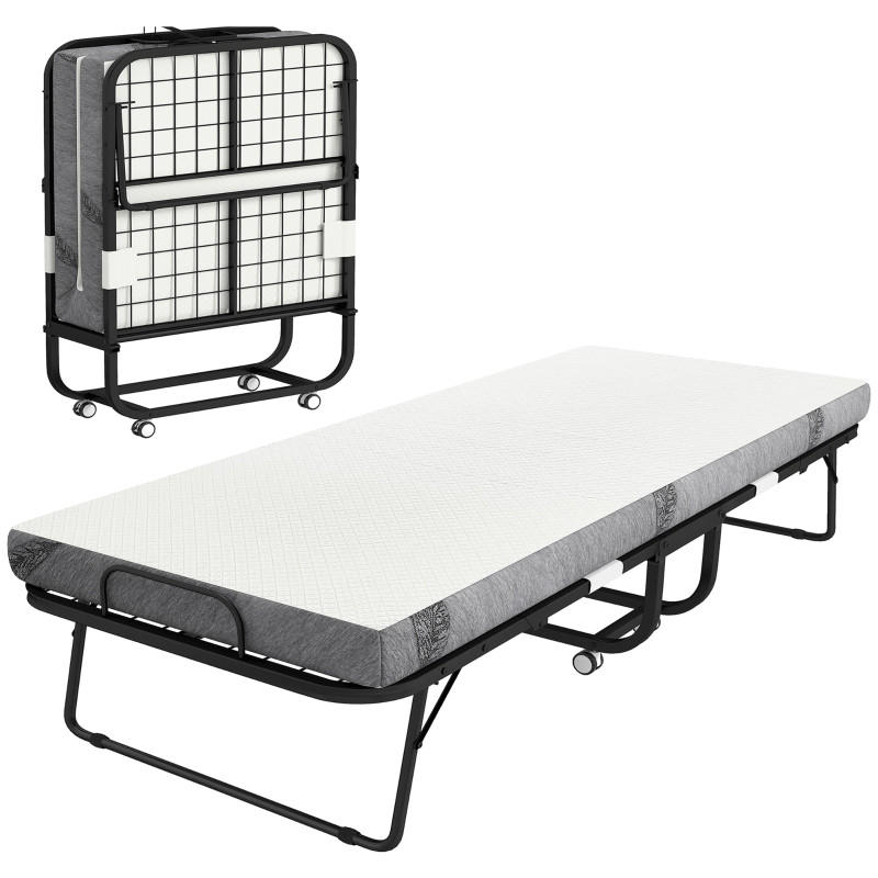 KLAPPBETT mit Rollen 90x200 cm Polyester Weiß - Weiß, Metall (90/200cm) - Meubliv