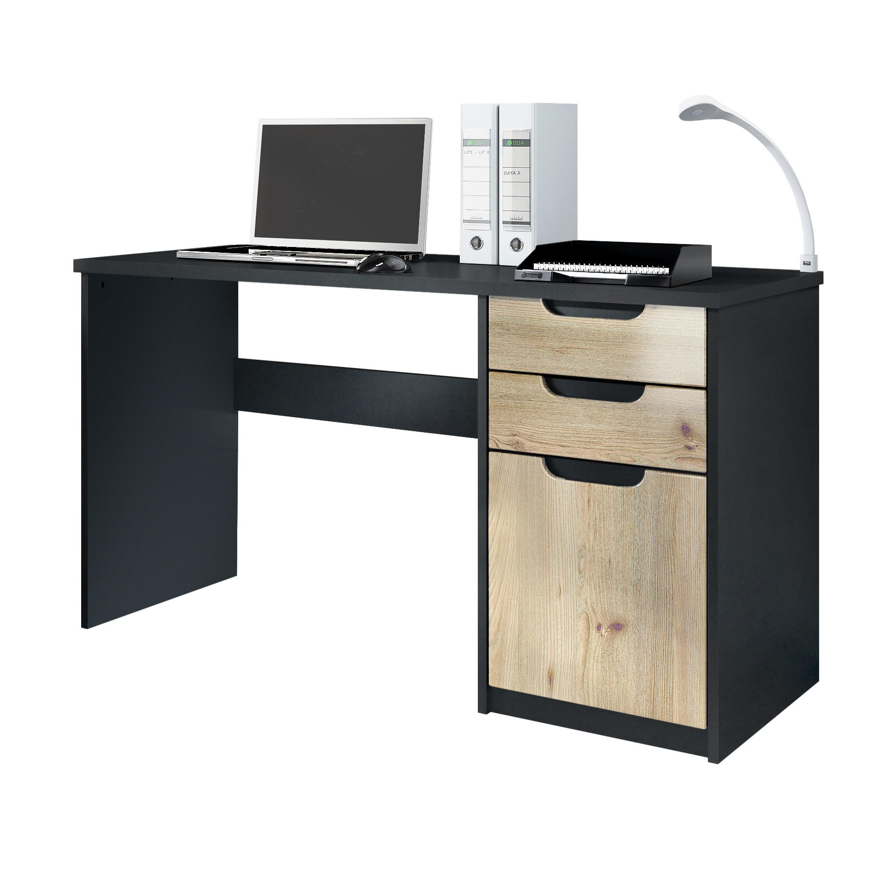 SCHREIBTISCH Logan Fronten in Eiche Nordic - Silbereichenfarben, Holzwerkstoff (60/129/76cm) - Vladon