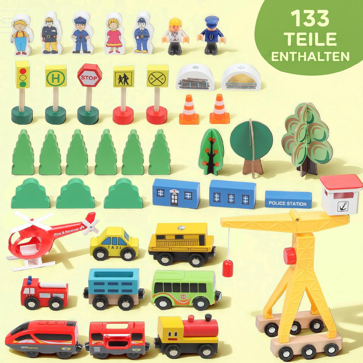 HOLZEISENBAHN-SET Buchenholz Metall Mehrfarbig - Multicolor, Holz (80/24/120cm) - AIYAPLAY
