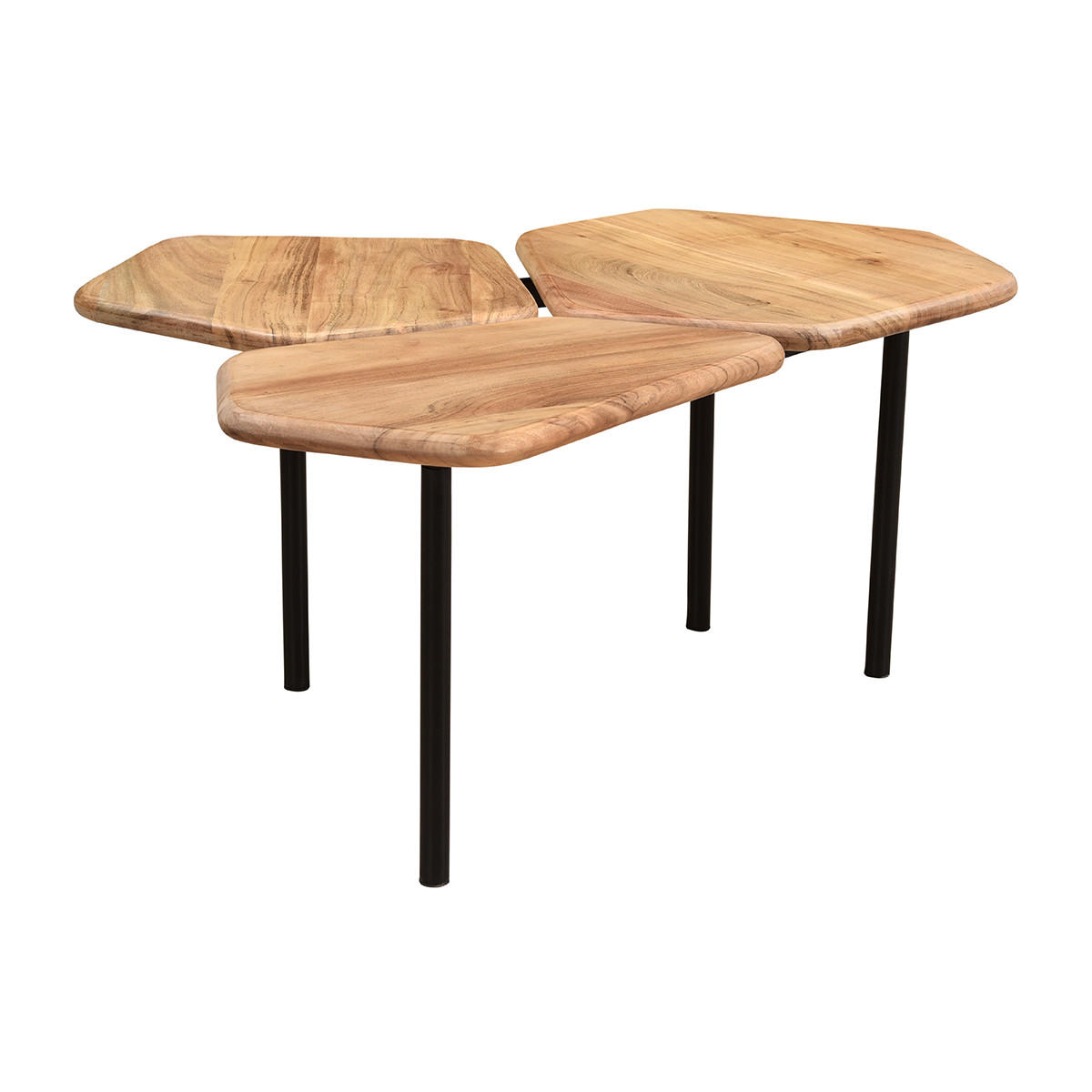 COUCHTISCH Akazie Metall 3-Platten SUZANE - Naturfarben, Holz (95/76/42.5cm) - Miliboo
