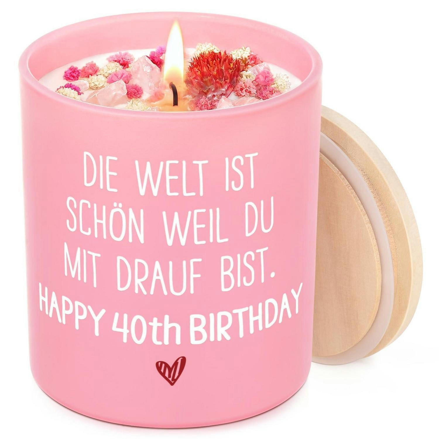DUFTKERZE 40. Geburtstag Lavendel Sojawachs - Rosa, Paraffin (9.5cm)