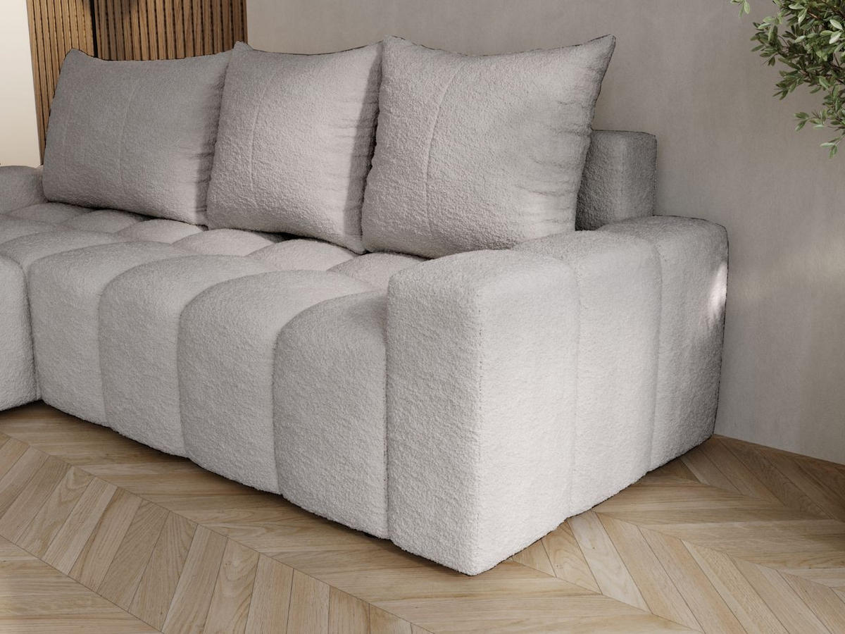 ECKSOFA Bresso Bouclé-Stoff Hellgrau - Hellgrau, Holz/Textil (255/168cm) - Graingold