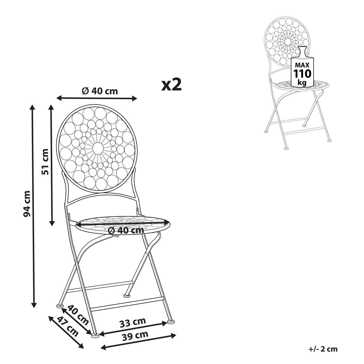 GARTENSTUHL 2er-Set Eisen rot Scario - Rot, Metall (40/94/47cm) - Beliani
