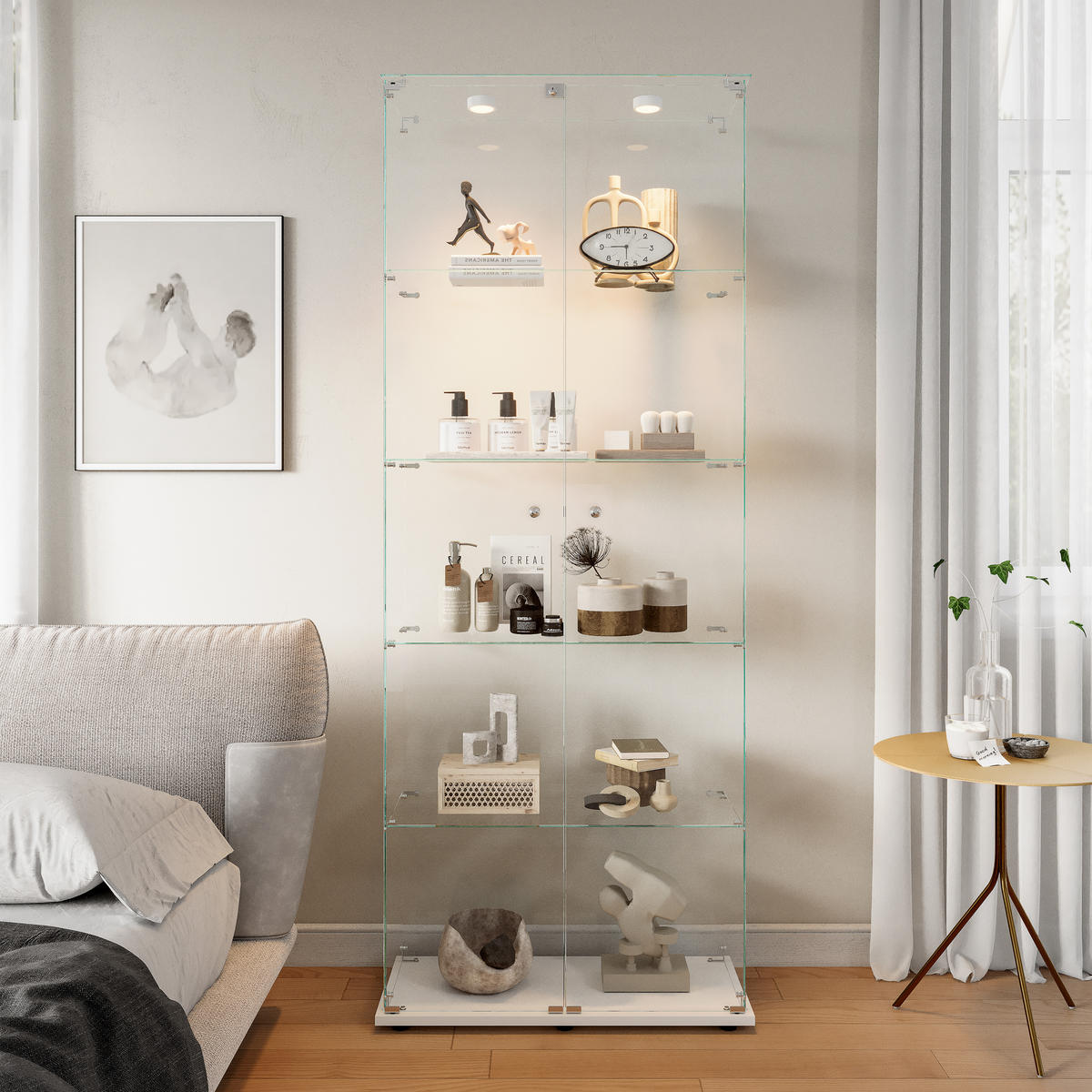 VITRINE Hochschrank Weiß 79/35/187 cm für Wohnzimmer - Weiß, Glas (35/187/79cm) - PARAFTA HOME