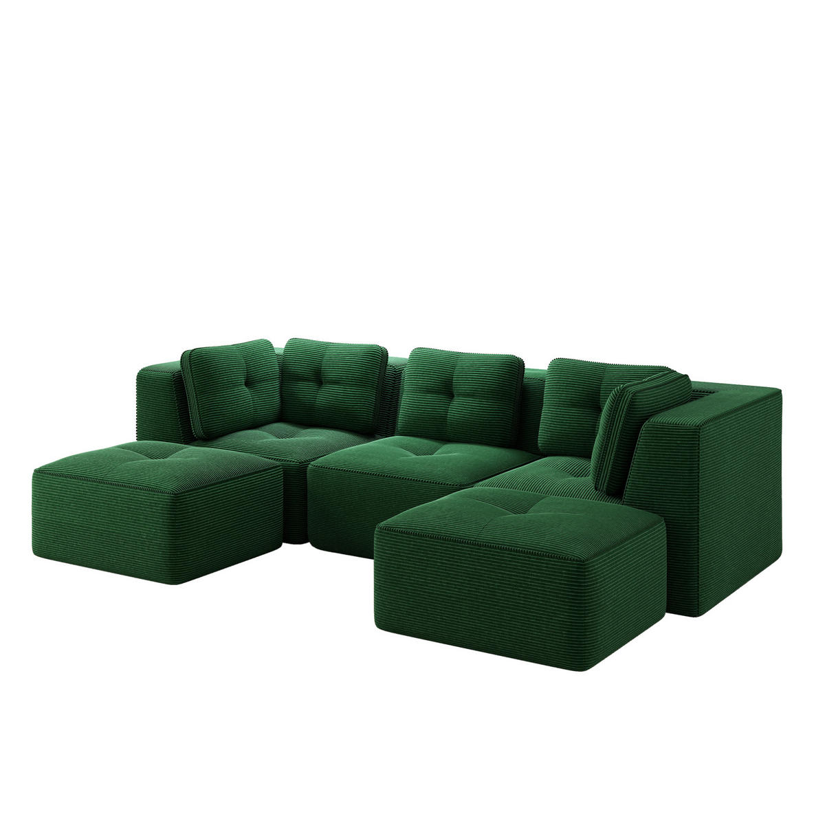 ECKSOFA 297/177/69 cm grün aus Cord mit modularem Design und tiefer Sitzfläche - Grün, Textil (177/297cm) - OKWISH