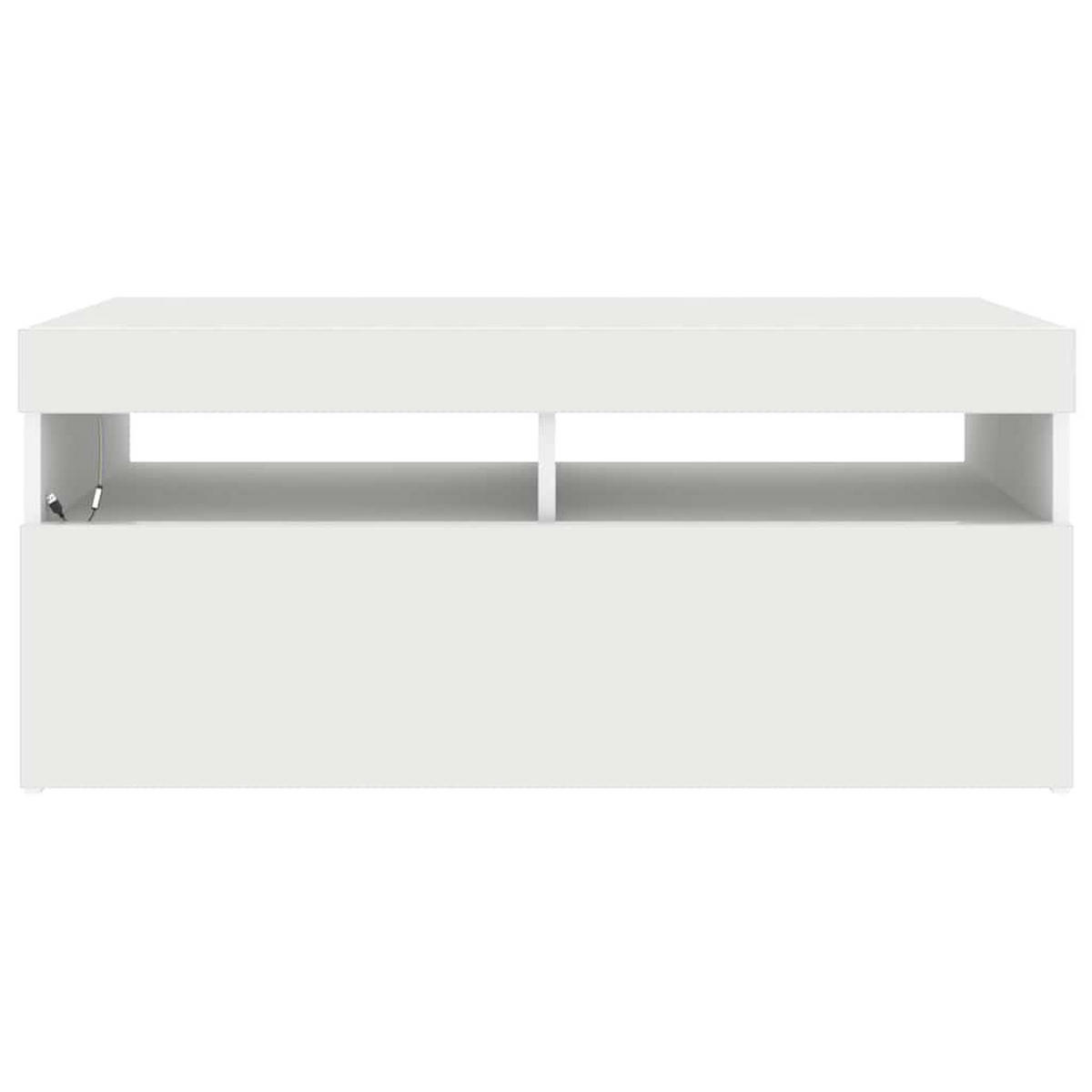 LOWBOARD mit LED und Tür, 90/35/40 cm, aus Holzwerkstoff, in Weiß - Weiß, Holz (90/40/35cm) - vidaXL