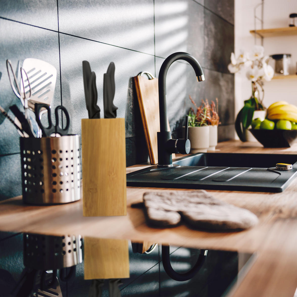 MESSERBLOCK - Hellbraun, Holz/Kunststoff (10.5/23/10.5cm) - Relaxdays