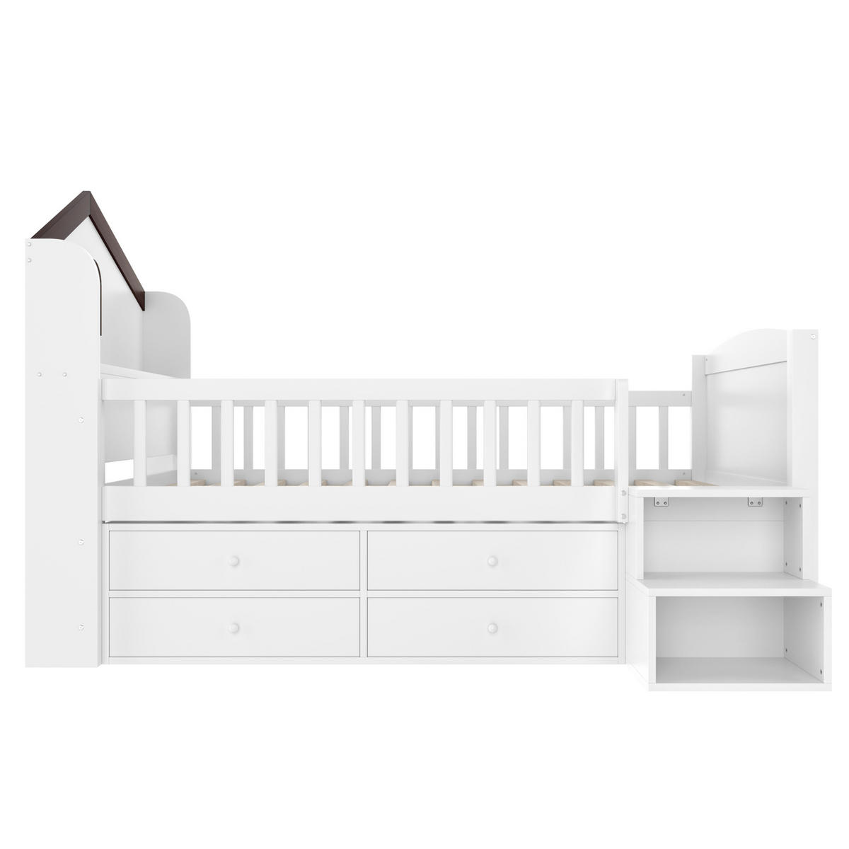 HALBHOHES Bett 90/200 cm in Weiß aus Kiefernholz und MDF mit LED-Beleuchtung und Stauraum - Weiß, Holz (90/200cm) - OKMYHOME