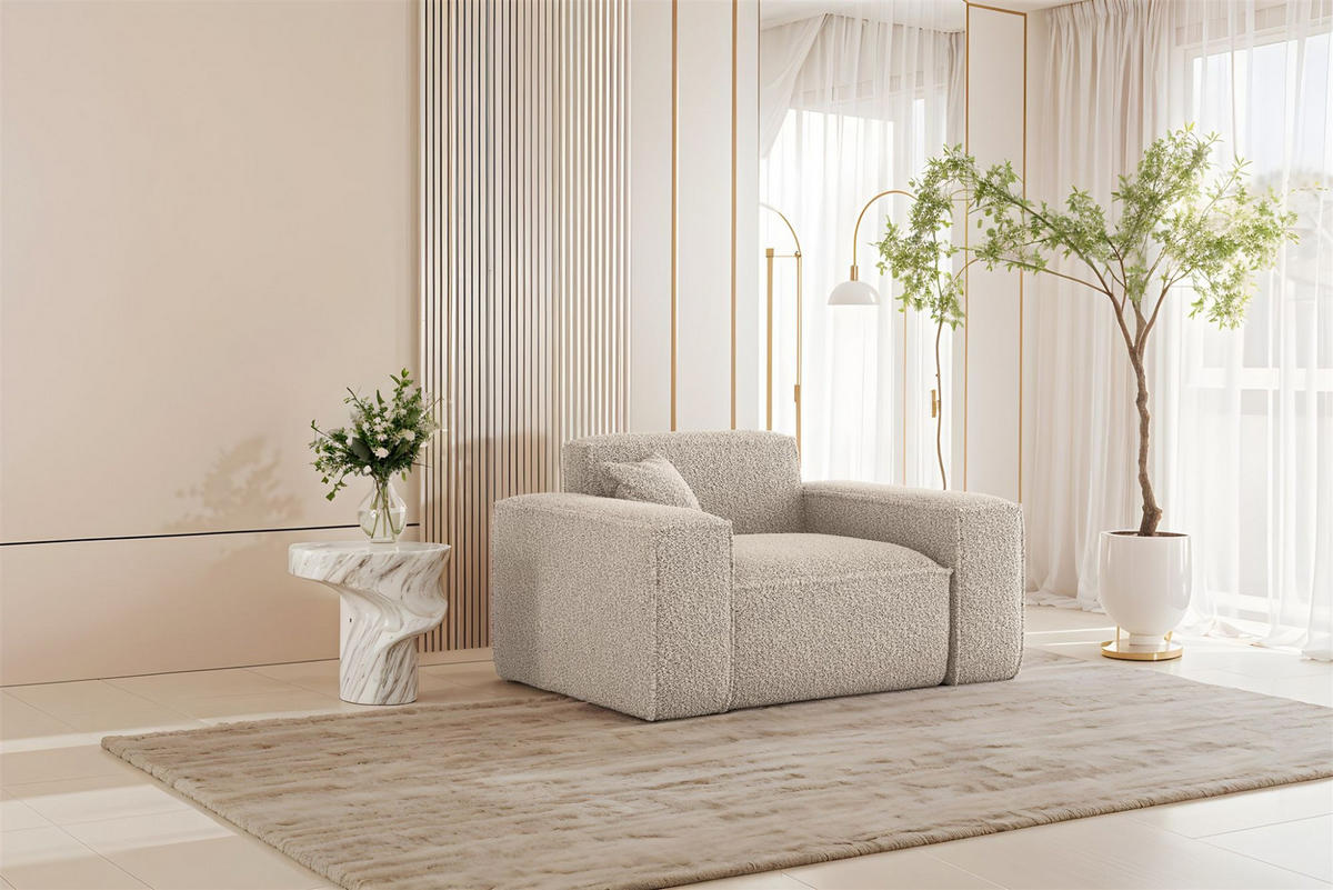 SOFASET Celes Premium 3-2-1 In Sven - Hellbraun, Holzwerkstoff/Textil (218/73/90cm) - Fun Möbel