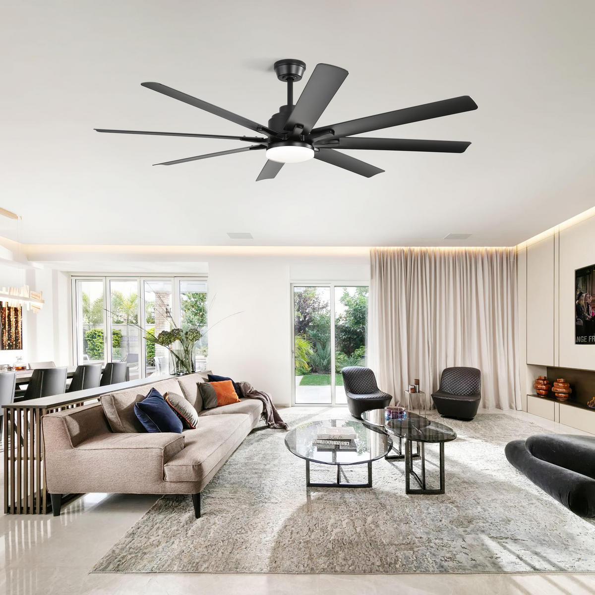 DECKENVENTILATOR DE-16194 66 Zoll Smart mit 8 Flügeln & LED - Schwarz, Kunststoff/Metall (167.64/167.64/26.8cm) - ComfortXL