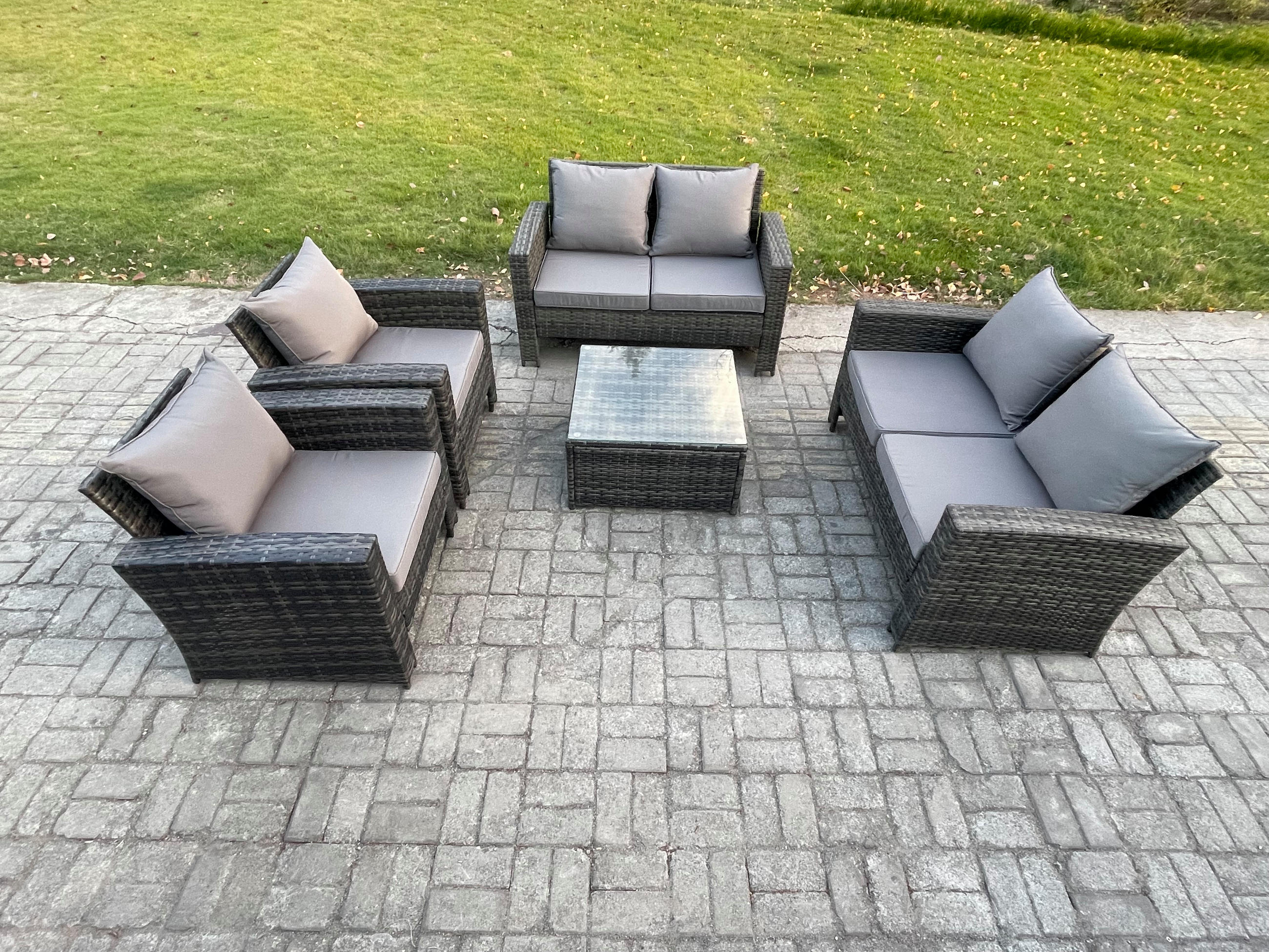 GARTENSOFA Hohe Rückenlehne Polyrattan Dunkelgrau 6-Sitzer - Dunkelgrau, Metall - Fimous