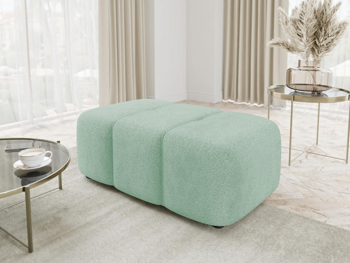 POLSTERHOCKER Furyn Boucle - Schwarz/Mintgrün, Holzwerkstoff/Kunststoff (93/38/62cm) - MIRJAN24