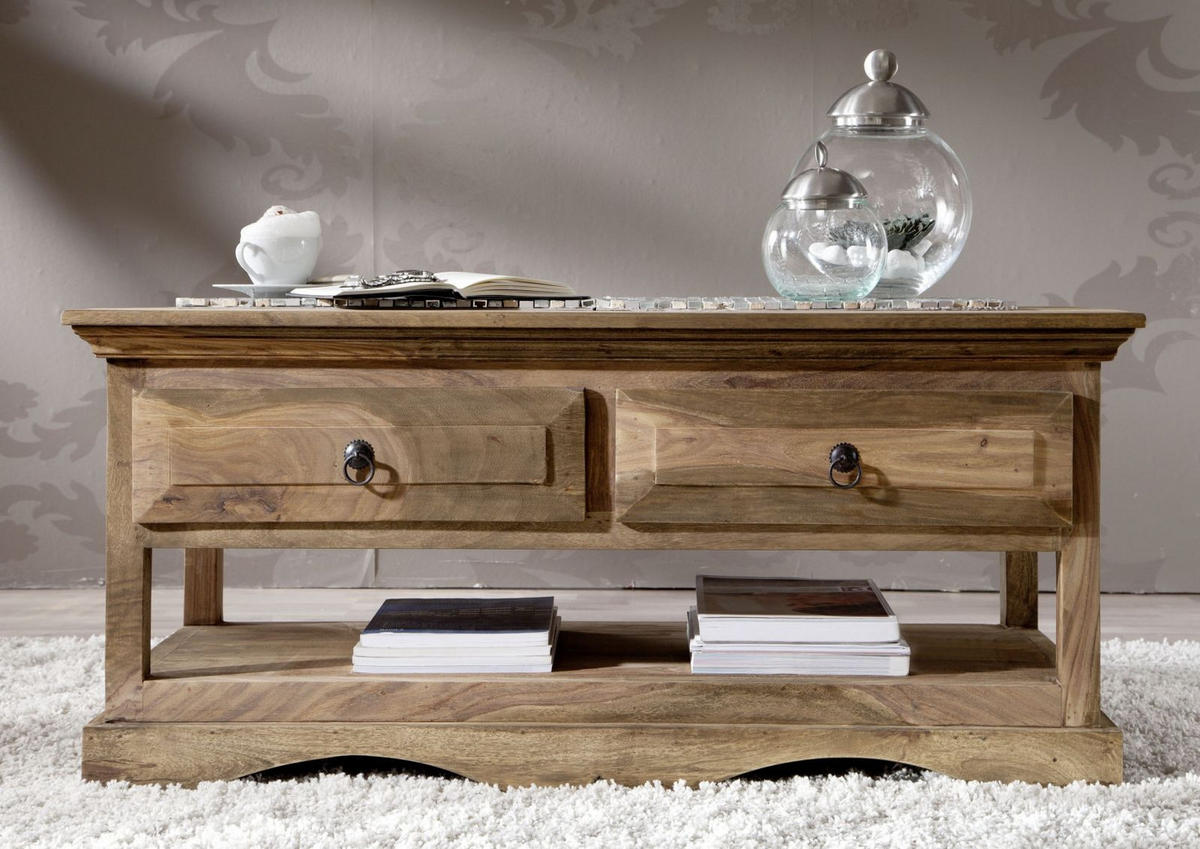 COUCHTISCH Sheesham 110x50x50 grau geölt LEEDS #44 - Grau, Holz (110/50/50cm) - Massivmoebel24