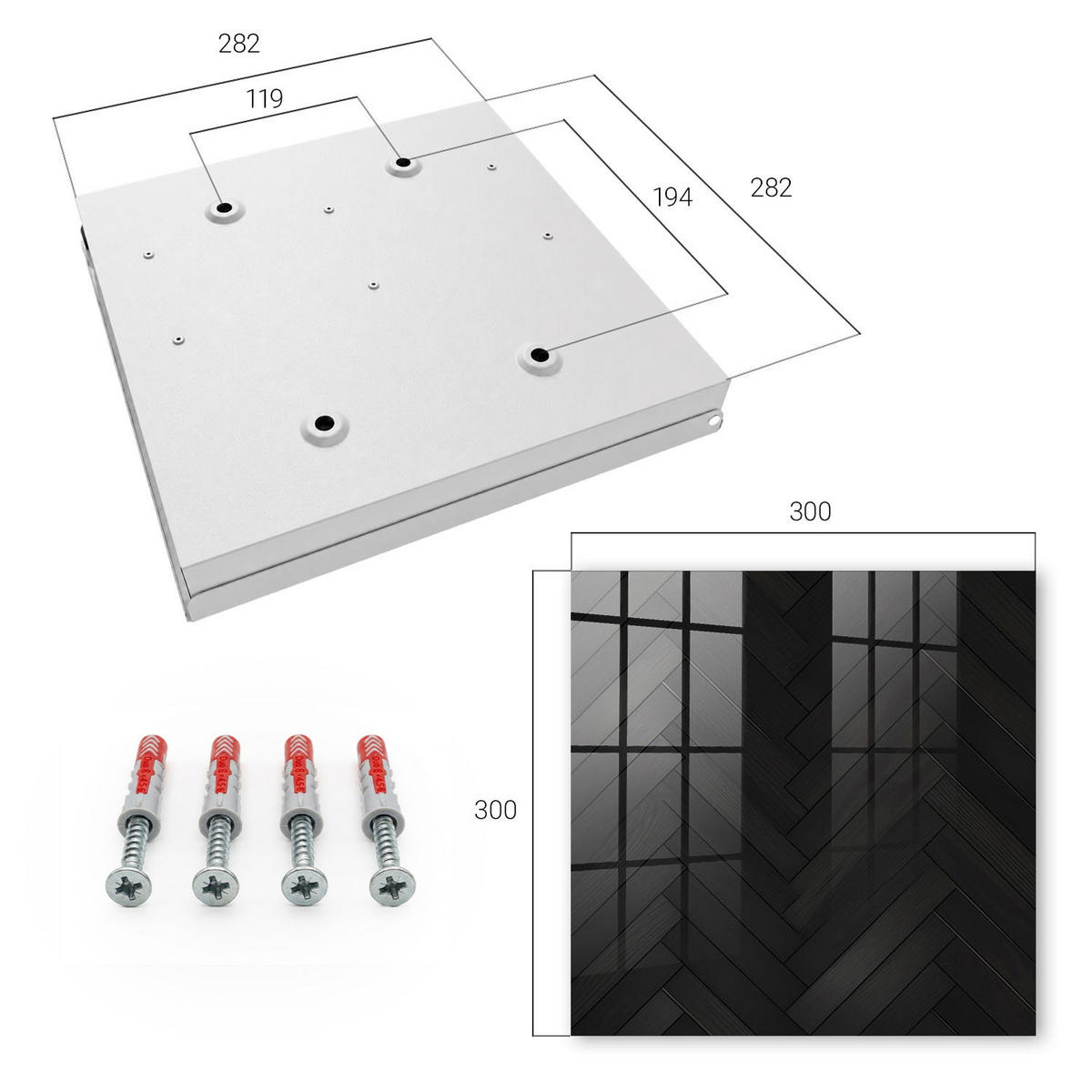 SCHLÜSSELBOX Weiß 30x30 cm – Türöffnung nach rechts - Dunkle Eleganz - Schwarz, Metall (30/30/5cm) - TULUP