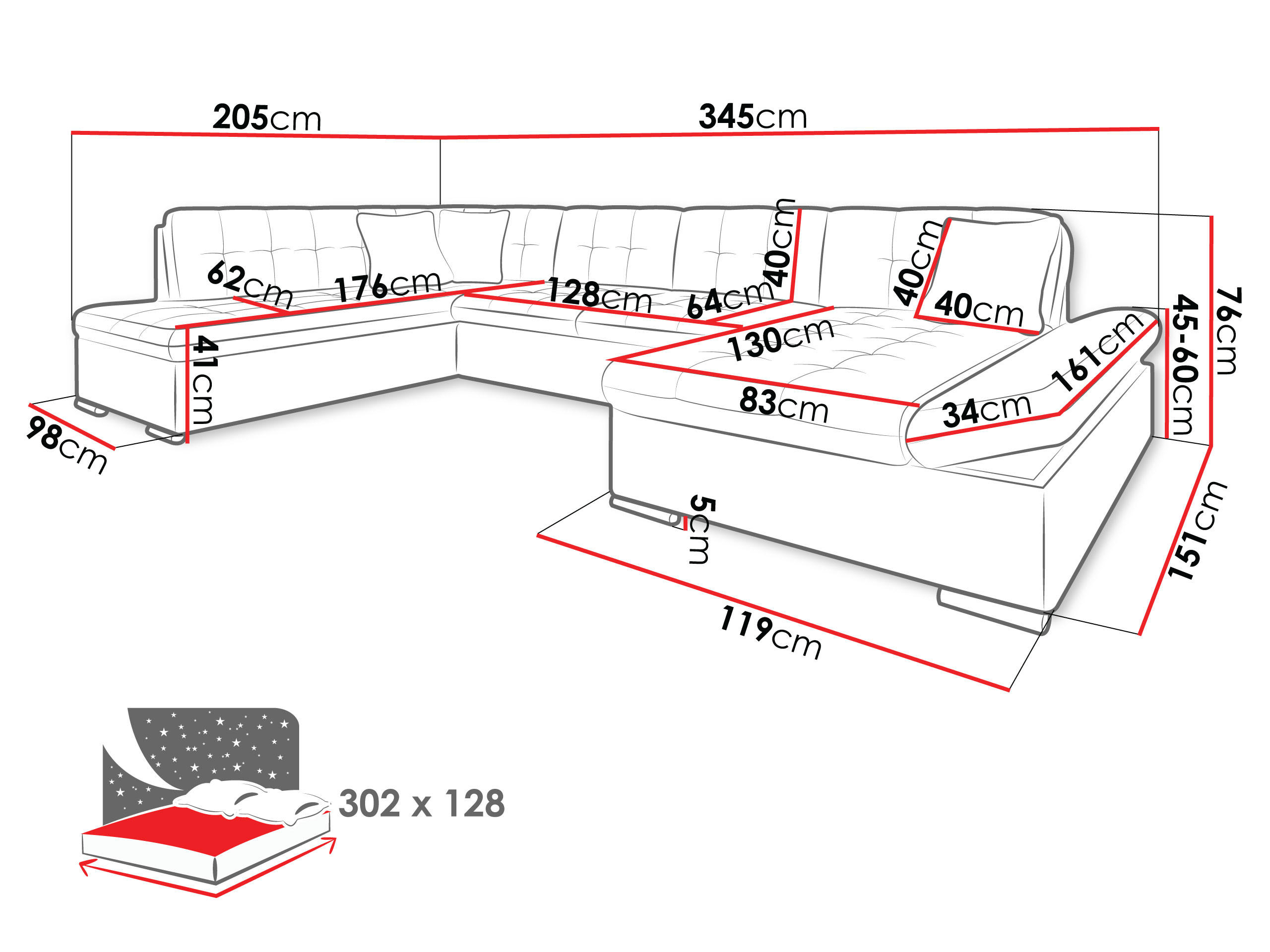 Thumbnail - Mirjan24 Ecksofa, Natur, Textil, 7-Sitzer, U-Form,Rechteckig, 345x76x205 cm, Wohnzimmer, Sofas & Couches, Wohnlandschaft...