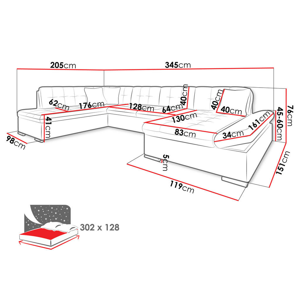 Thumbnail - Mirjan24 Ecksofa, Rosa, Textil, 7-Sitzer, U-Form,Rechteckig, 345x76x205 cm, Wohnzimmer, Sofas & Couches, Wohnlandschafte...