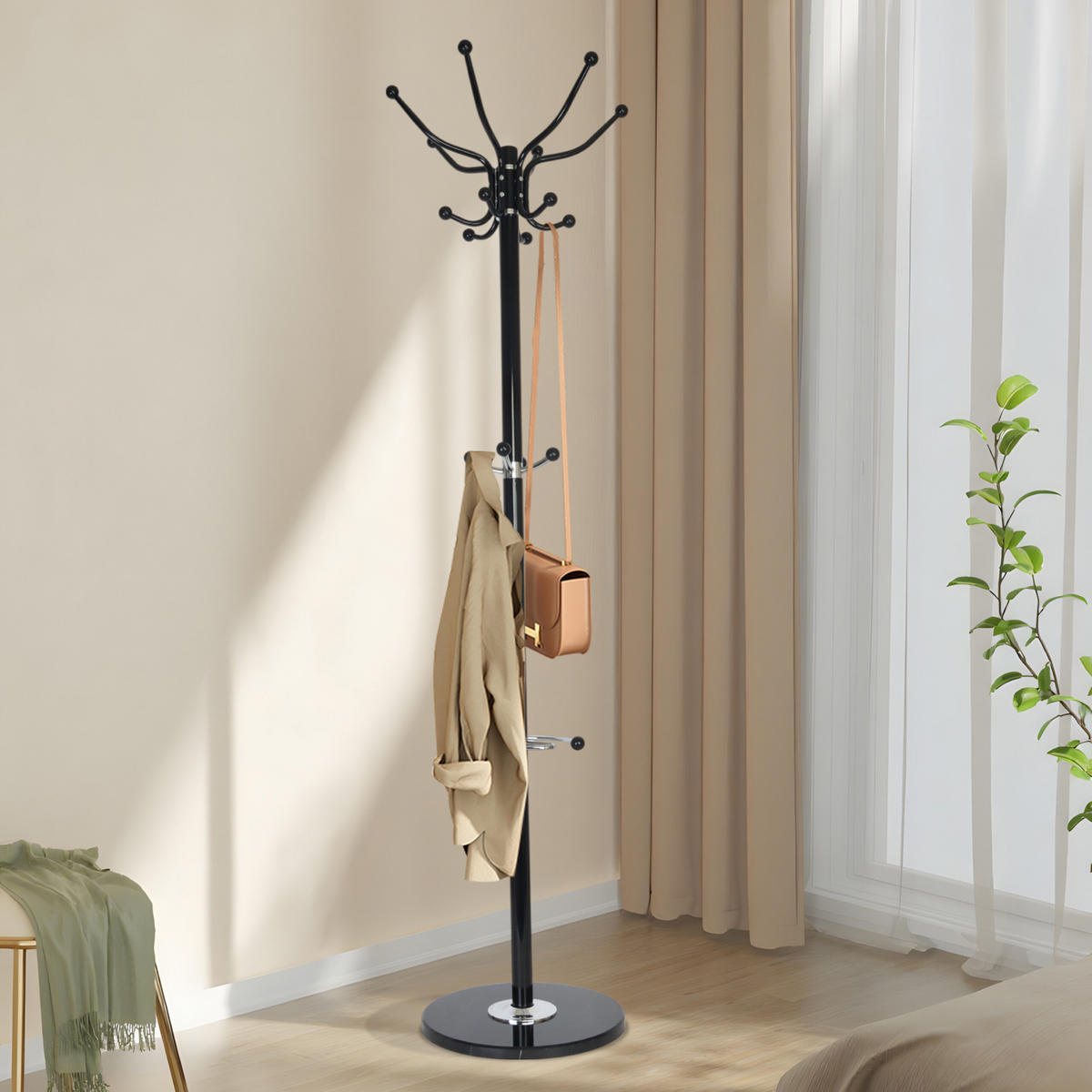 GARDEROBENSTÄNDER - Schwarz, Stein/Metall (36.5/176.5/36.5cm) - Relaxdays