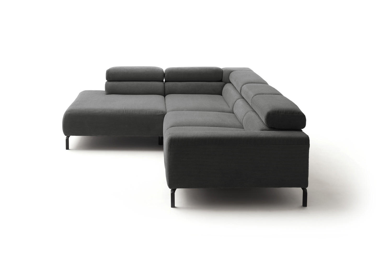 ECKSOFA DELIA Grau Cord - Schwarz/Grau, Textil/Metall (276/219cm) - KAWOLA