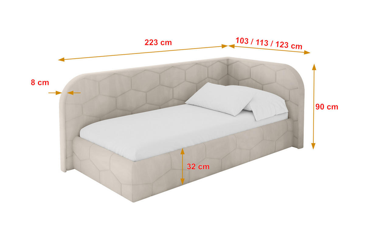 EINZELLBETT Jugendbett mit Bettkasten und Matratze H3/H4, Links - JAXY 90x200 Beige - Ecru, Holzwerkstoff/Textil (90/200cm) - ALTDECOR